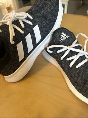 adidas Women's Black and White Knit Slip-On Sneakers